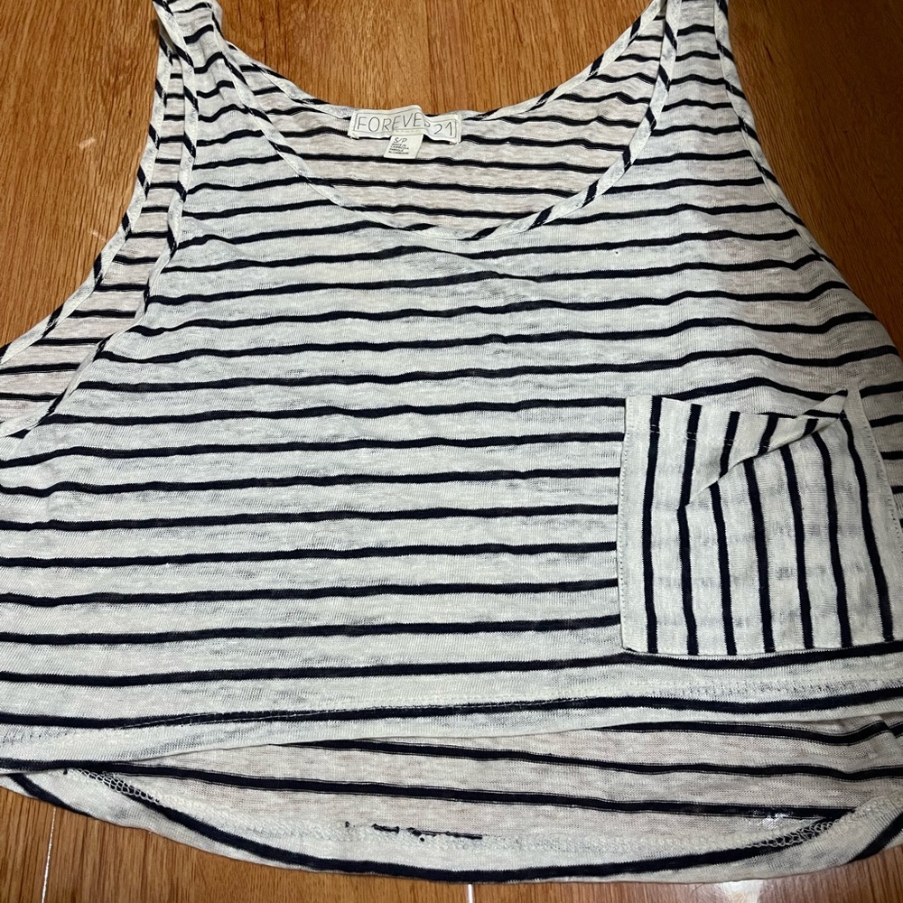 Forever21 Blue and White Stripes Crop Tank Top